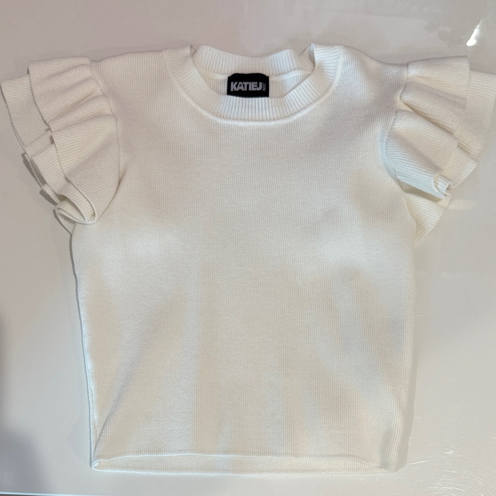 Kids Off- White Ruffle Sleeve Top